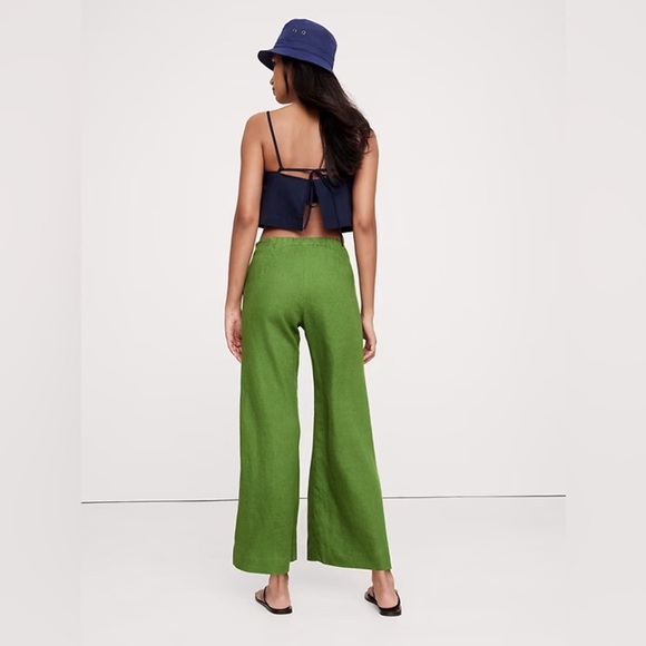 NWT! Banana Republic Scenic Trail Green Mid-Rise Kick-Flare Linen Ankle Pant - Picture 2 of 7